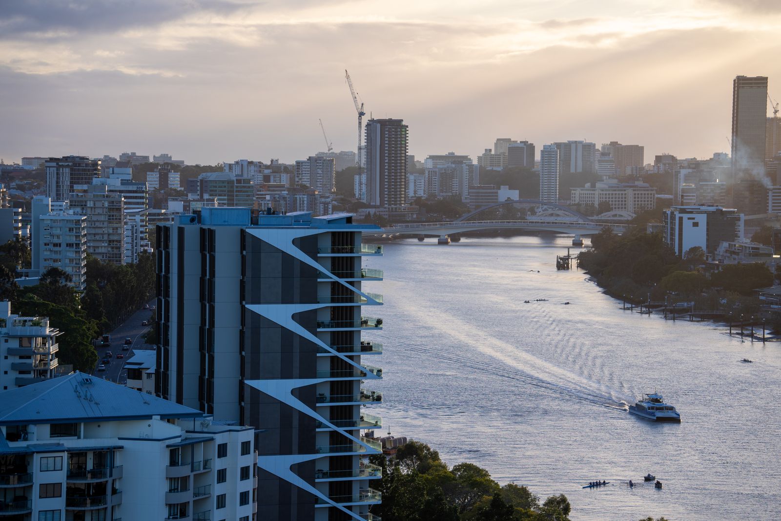 River and skyline at sunset